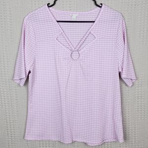 CATO Lavender Gingham Short Sleeve Top L
